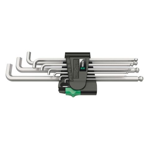 Wera 05073594001 950/9 Hex-Plus 4 Stiftsleutelset, metrisch, verchroomd, 9‑delig