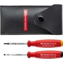 Mini-schroevendraaierset PH00 + sleuf 0,3x2mm 2-delig in houten kist PBSwiss Tools