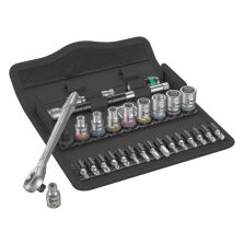 Wera 05004017001 8100 SA 7 Zyklop Metal-ratelset doorsteekvierkant, 1/4"-aandrijving, metrisch, 28‑delig